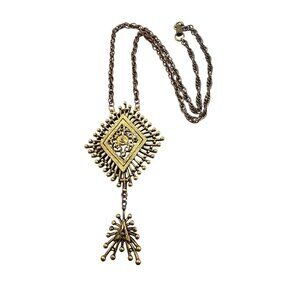 Vintage Signed Hollycraft Burnished Gold Pendant Necklace (A8115)